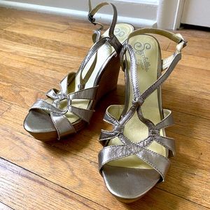 Seychelles silver leather strapped wedge